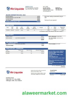 New Zealand Air Liquide gas business utility bill template in Word and PDF formats